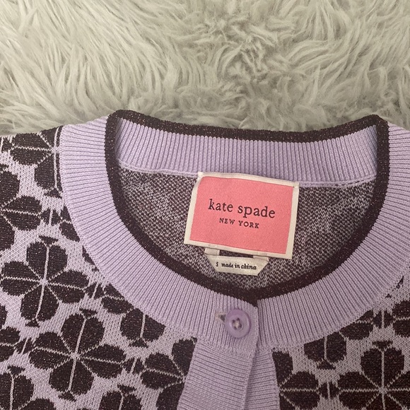 Kate Spade Spade Flower fitted Cardigan Sweater Madeline purple Size Small - Picture 9 of 10